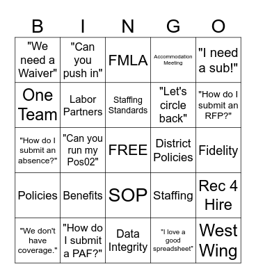 Human Resources Bingo Card