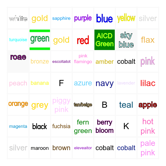Vocabulary Bingo Card