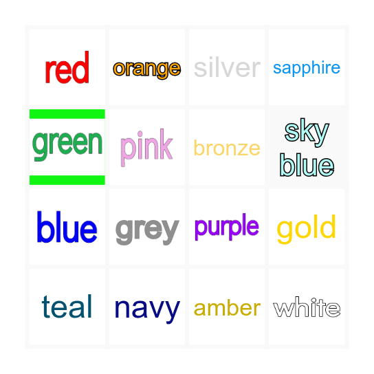 Vocabulary Bingo Card