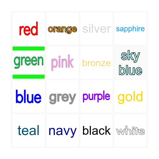 Vocabulary Bingo Card