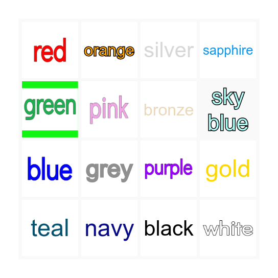 Vocabulary Bingo Card