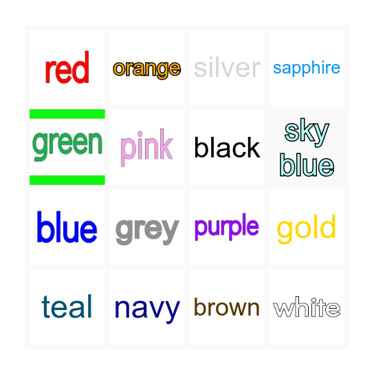 Vocabulary Bingo Card