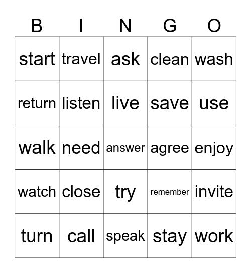 Common Regular Verbs in Collocations Bingo Card