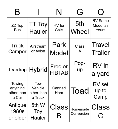 RVBingo Card