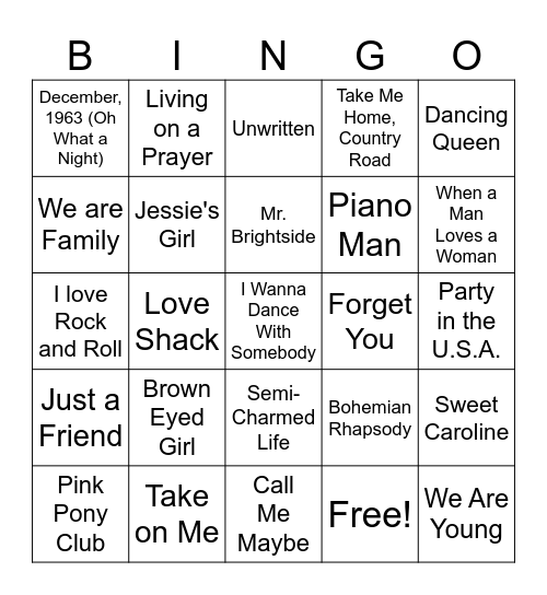 All Time Sing Alongs-Ivy Inn Bingo Card