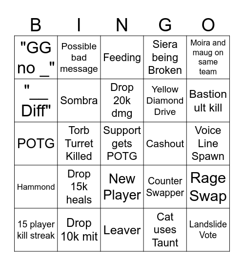 Overwatch Bingo Card