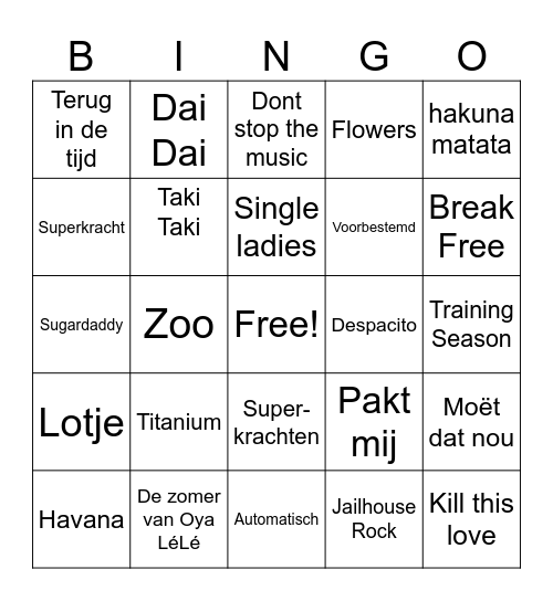 MUZIEK - een reis door de tijd Bingo Card