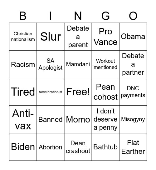 Deanie Bingo Card