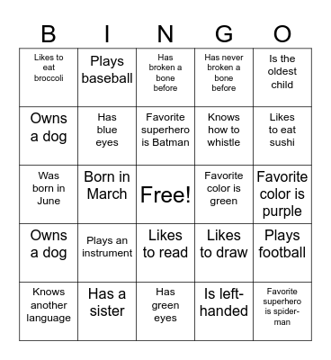 Human Bingo Card