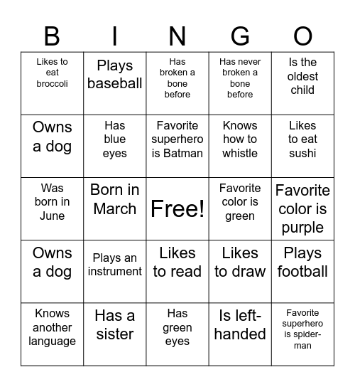 Human Bingo Card