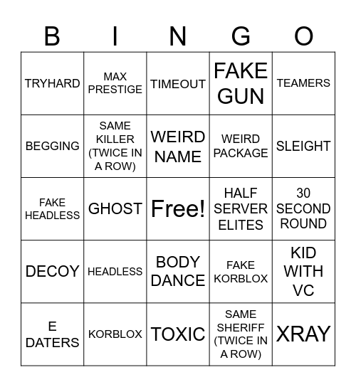 MURDER MYSTERY BINGOOOOO Bingo Card