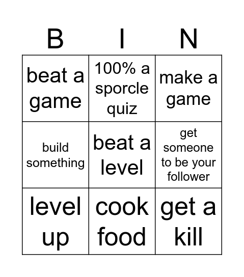 Bro V Bro Bingo Card
