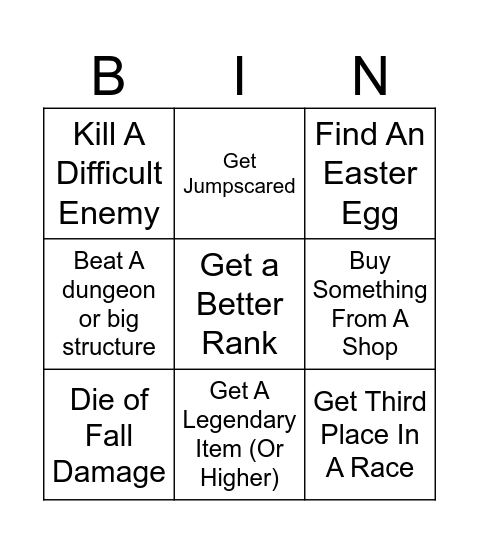 The Bingo Bro V Bro Challenge Bingo Card