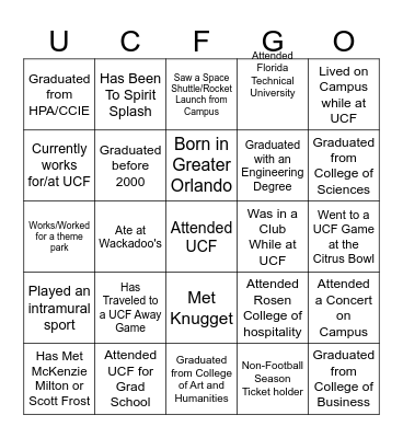 GO Knights BINGO Card
