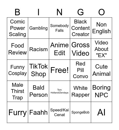 Tiktok Bingo V2 Bingo Card