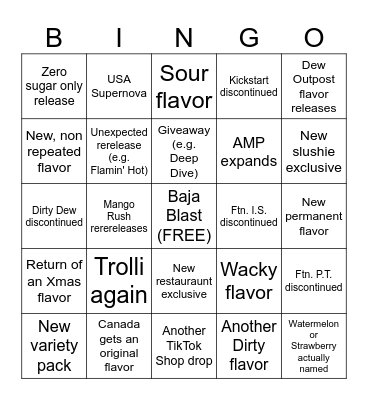 Dew 2027 Bingo Card