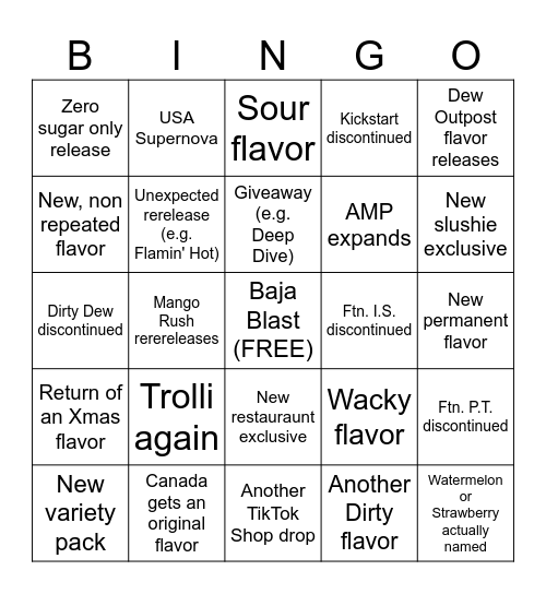 Dew 2027 Bingo Card