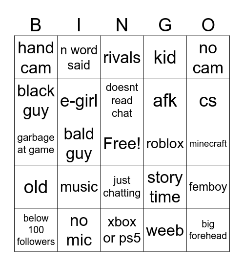 nobody live Bingo Card