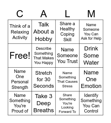 Mental Health Bingo Card
