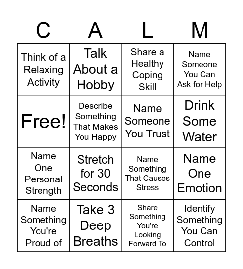 Mental Health Bingo Card