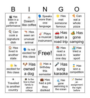 Ice Breaker Bingo Card