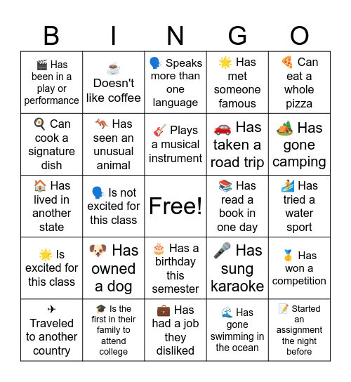 Ice Breaker Bingo Card