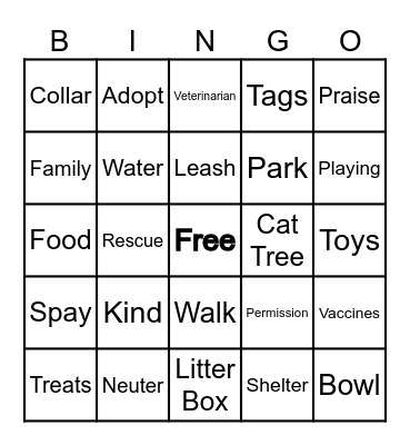 Let's Talk Pets! Bingo Card