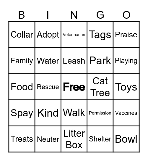 Let's Talk Pets! Bingo Card