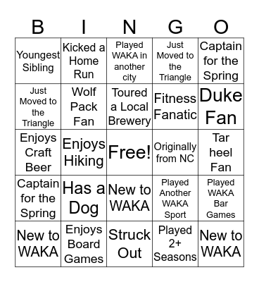 CLUBWAKA Player Bingo Card
