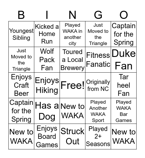 CLUBWAKA Player Bingo Card
