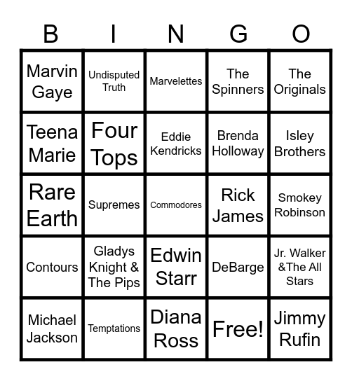 Motown Bingo Card