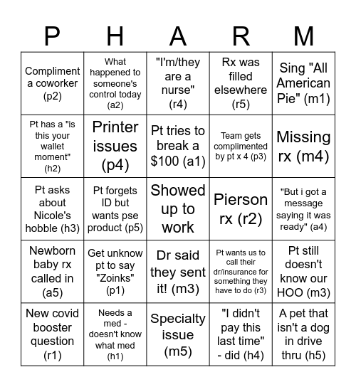 Morning Bingo Card