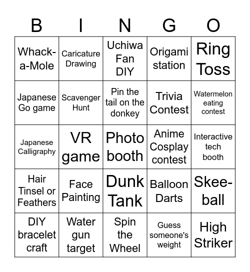 Activity Bingo! Bingo Card