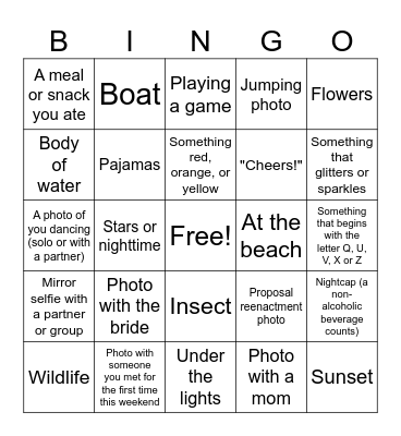 Bachelorette Bingo Card