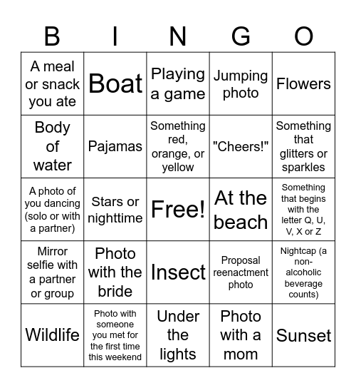 Bachelorette Bingo Card