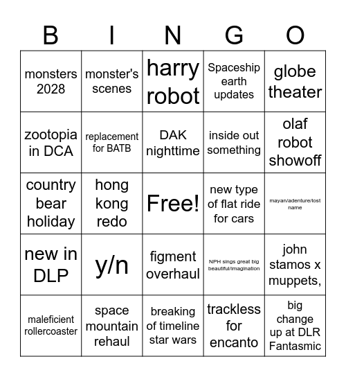 D23 Predications Bingo Card