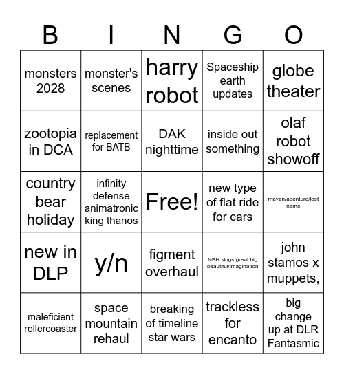 D23 Predications Bingo Card
