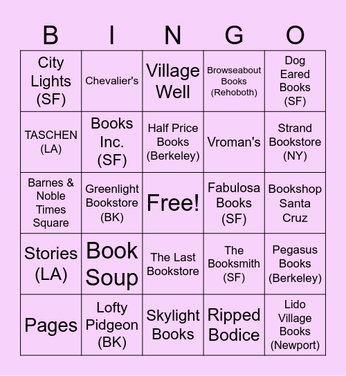 BOOKSTORE BINGO Card