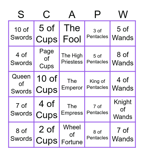 Tarot Bingo Card
