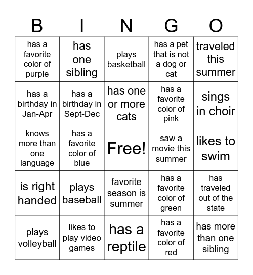 Nice To Meet You Bingo Card
