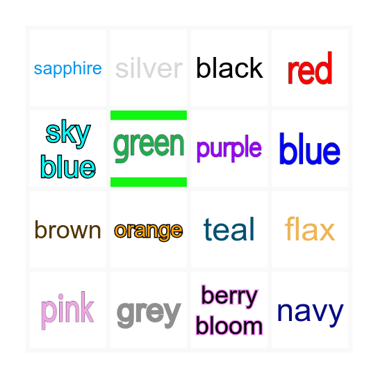 Vocabulary Bingo Card