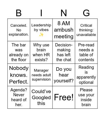 Corporate Chaos Bingo Card