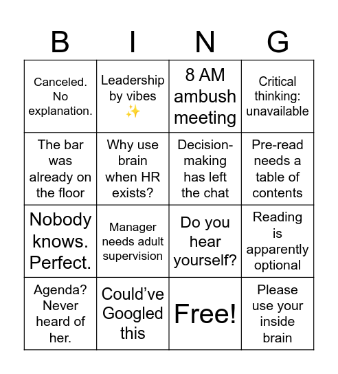 Corporate Chaos Bingo Card