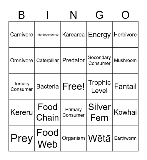 Ecology Bingo Card