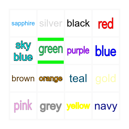 Vocabulary Bingo Card