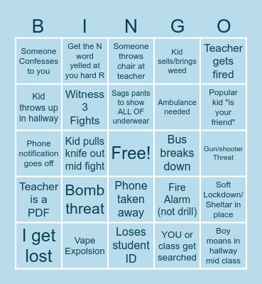School Bingo Card