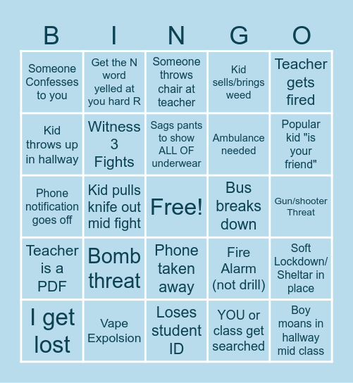 School Bingo Card