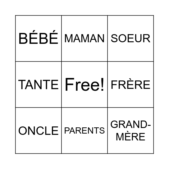 LA FAMILLE Bingo Card
