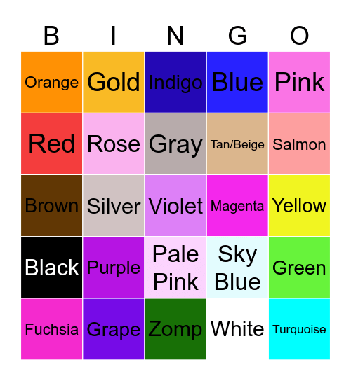 Color Bingo Card