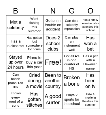 Human Bingo Card